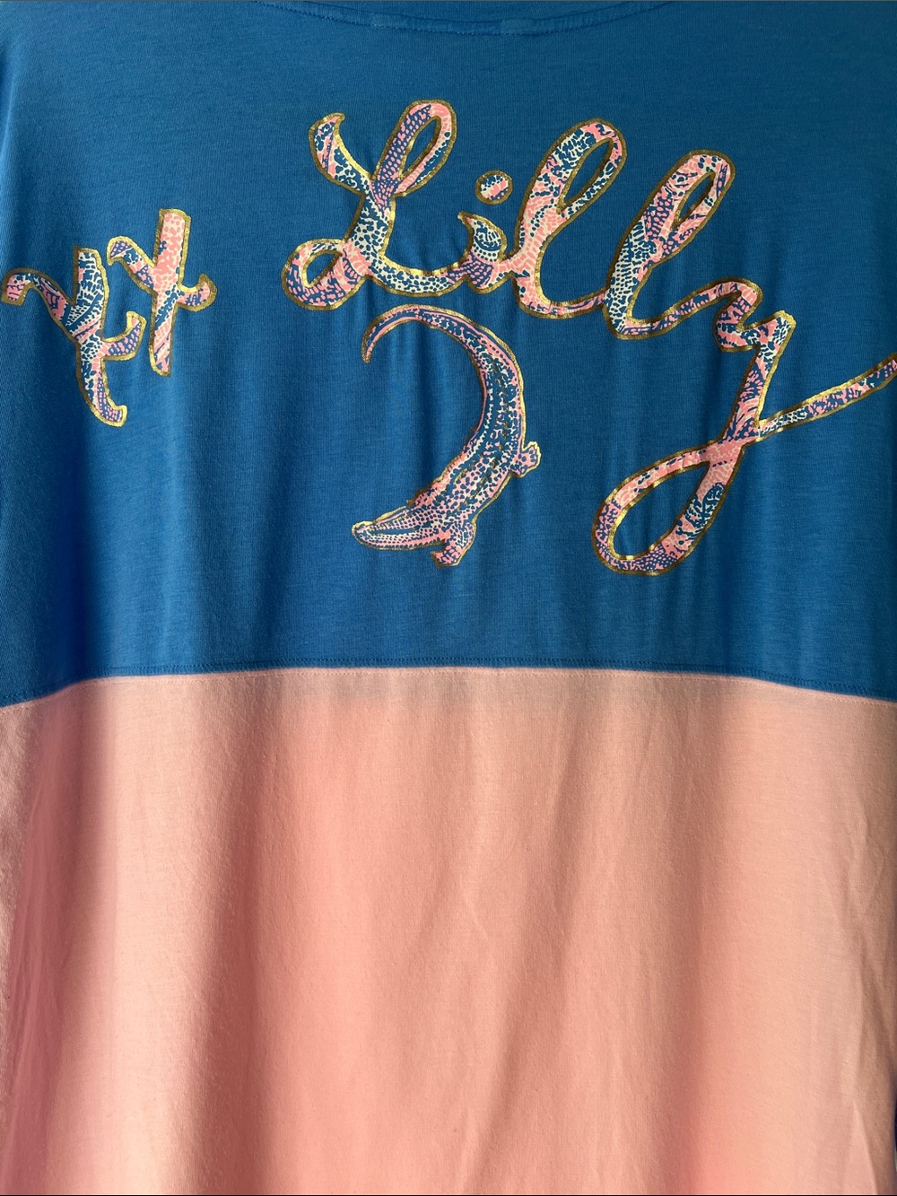 Lilly Pulitzer Finn Top Long Sleeve Coastal Blue Embroidered Gator Graphic Sz M - Picture 10 of 11